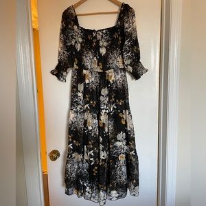 Baltic Born Fabian Jacquard Midi Dress | Black Floral - size M